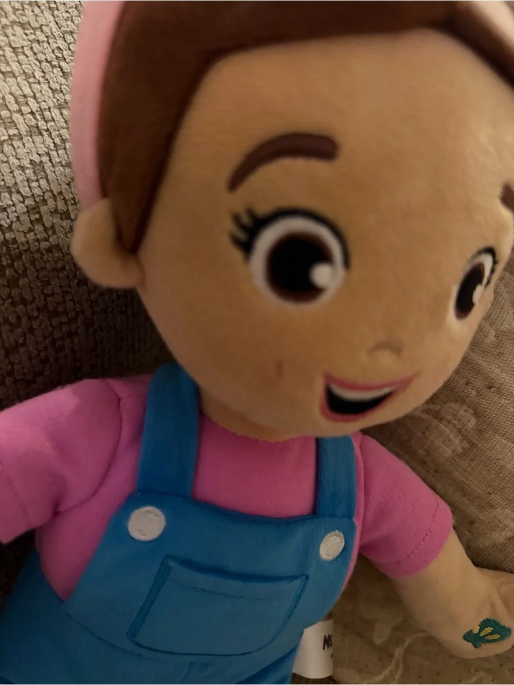 Plush Doll in Pink & Blue Overalls - Kids Toy